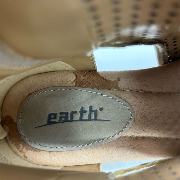 Earth Women's Brown Beige Leather Peep Toe Sandal Heels Size 7.5 Casual - Picture 11 of 12